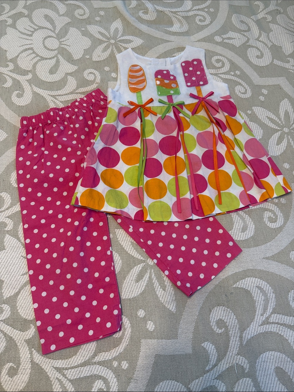 Rare Editions Pink Polka Dot Popsicle Tunic & Pants Set